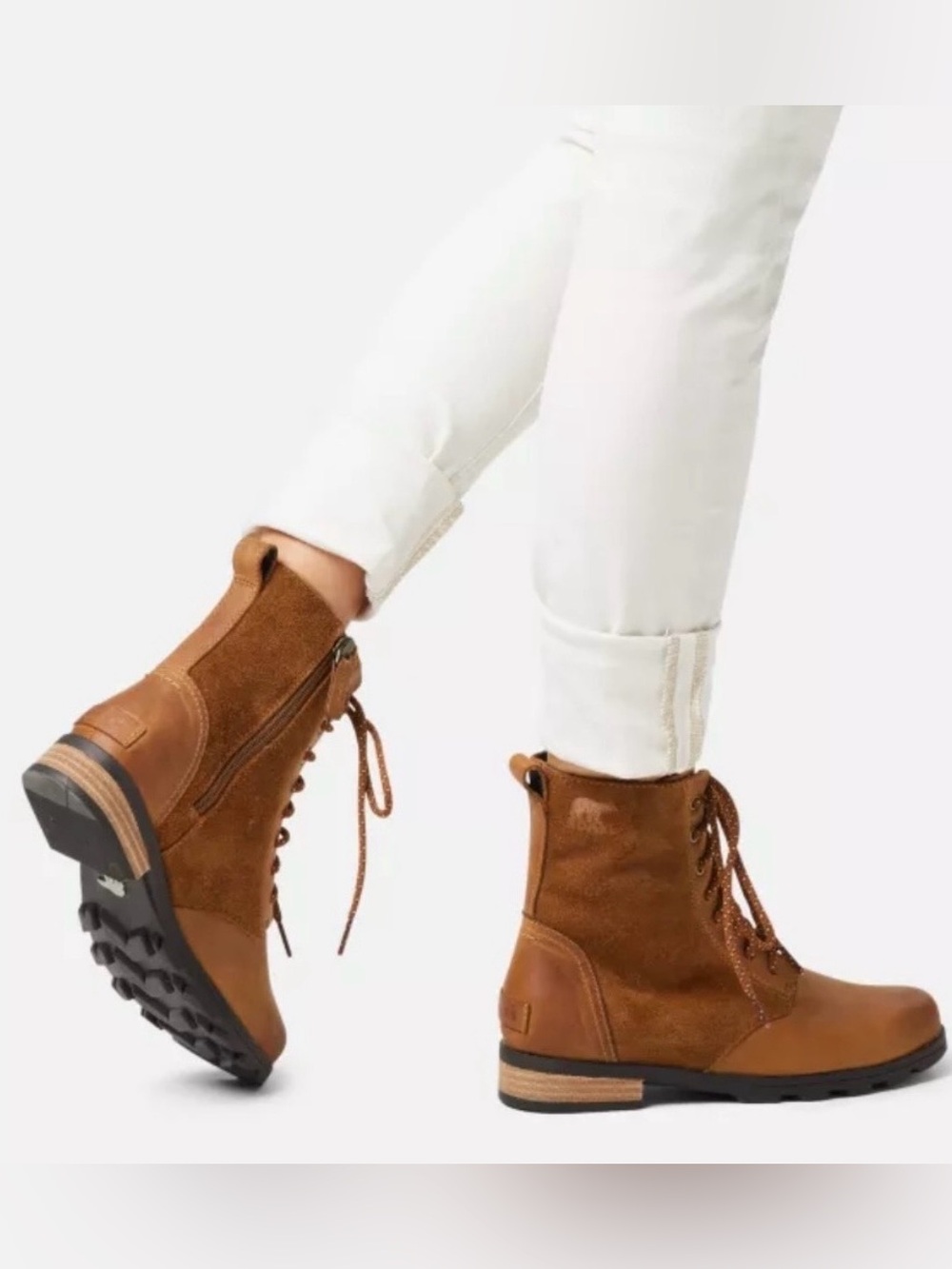 Sorel Sz 12 Emilie Short Lace Waterproof Tan Leather Suede Cushioned Boots
